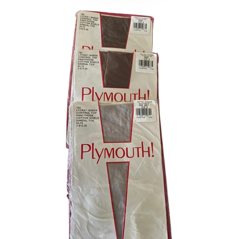 NWT Plymouth Lycra Sheer Control Top Pantyhose Size B Two Taupe and One Grey‎